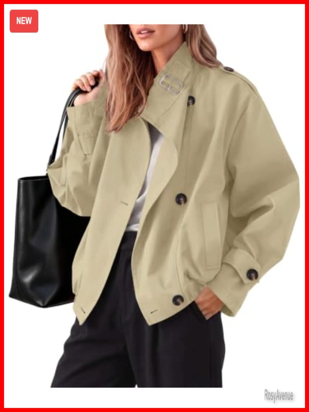 Women's Funnel Neck Cropped Trench Coat with Side Pockets